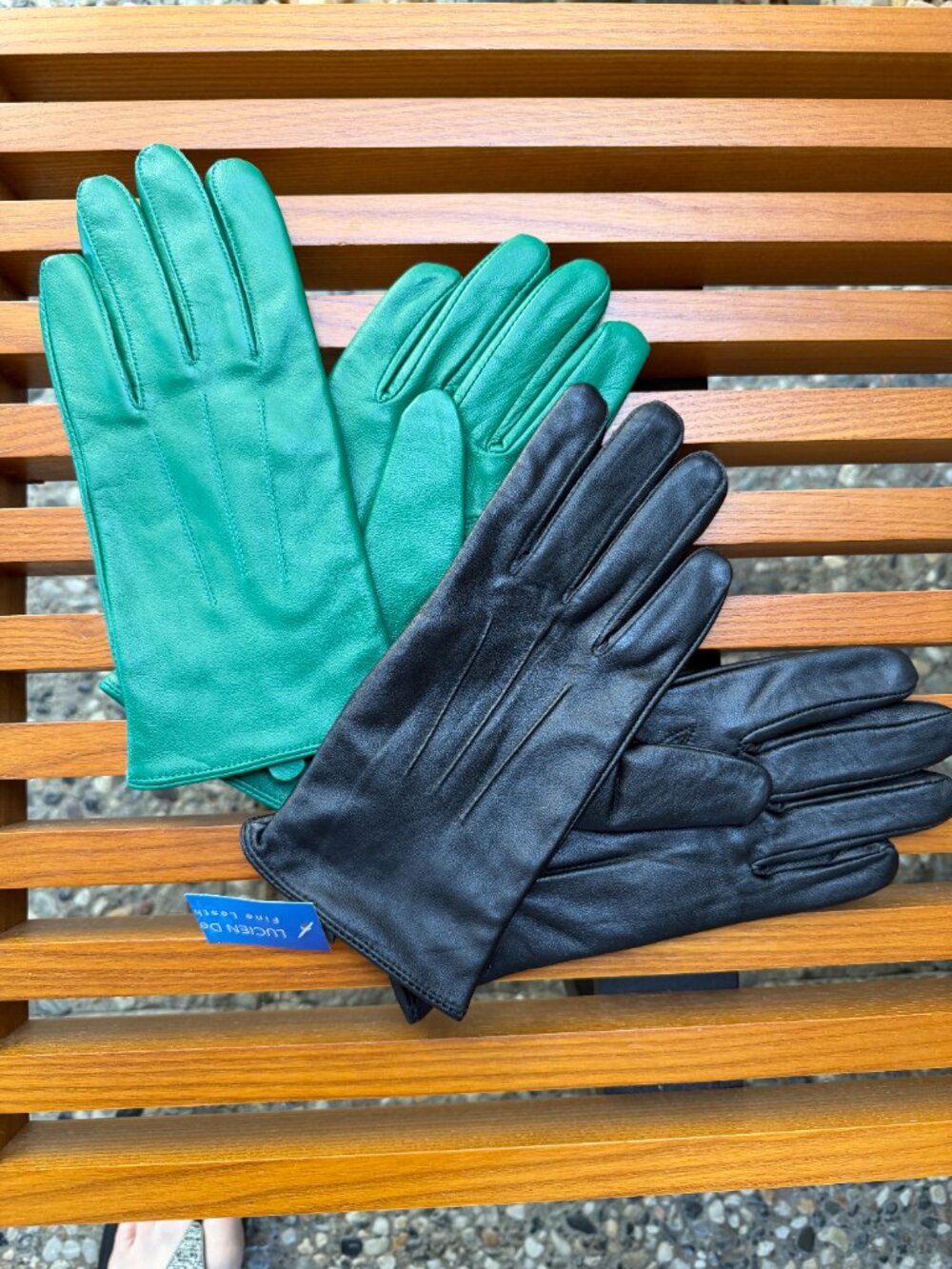 New Two Sets of Leather Gloves, Green & Black - S/M